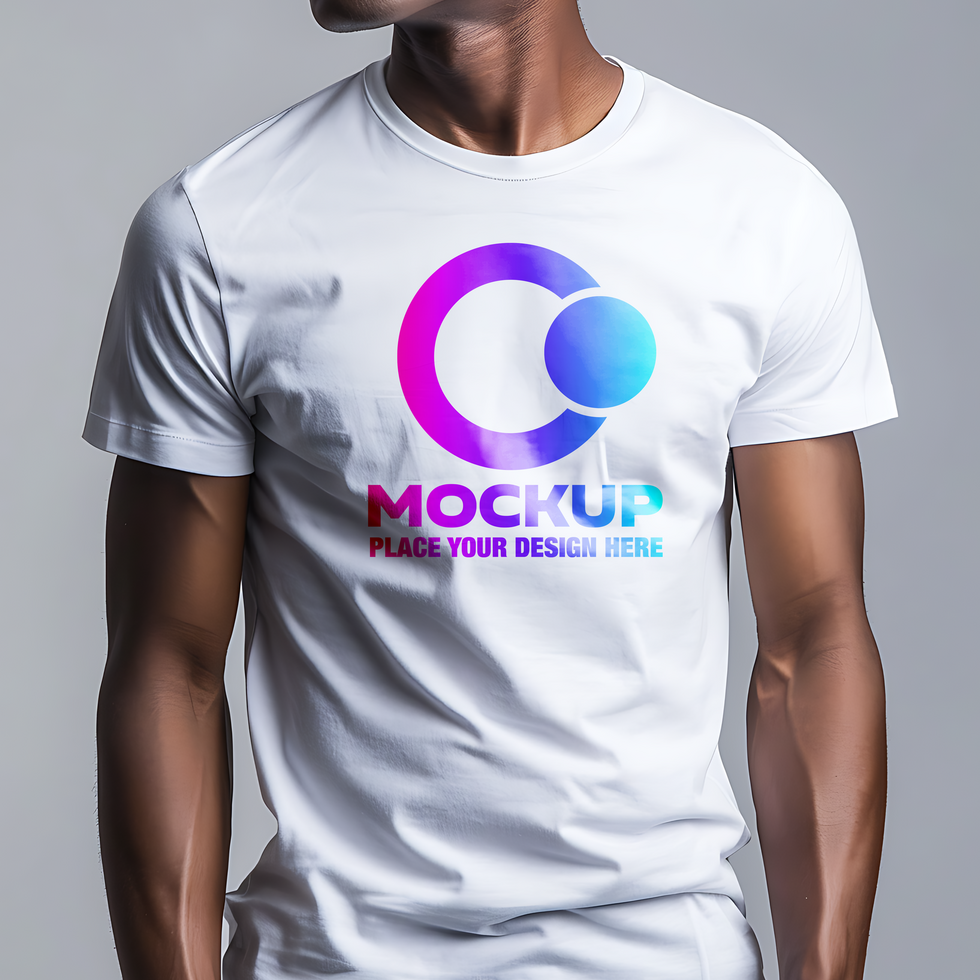 realistic white t shirt mockup front view on male model in studio for design preview psd