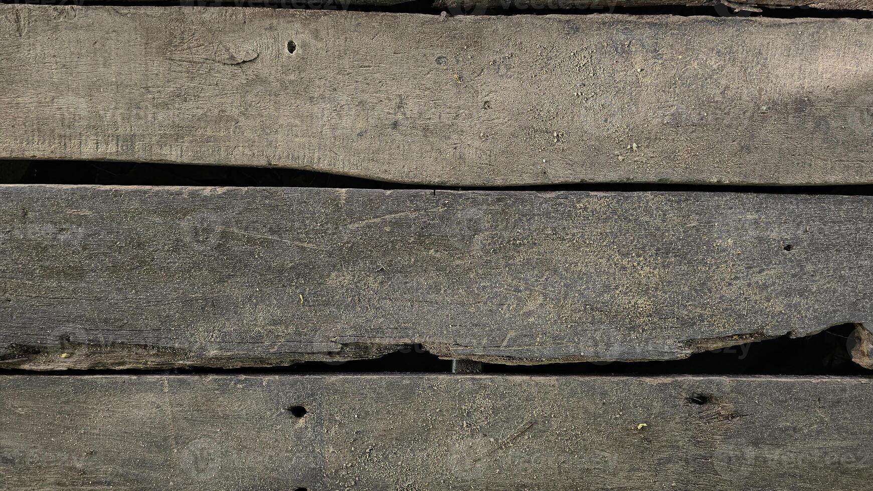 Old wooden floor with soil and sand on the surface for background. photo
