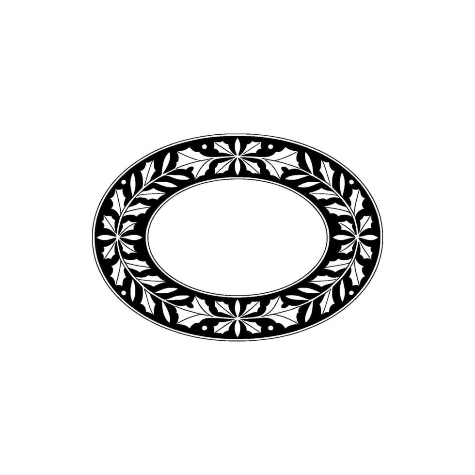 Elegant Oval Frame Ornament - Black White Floral on White vector
