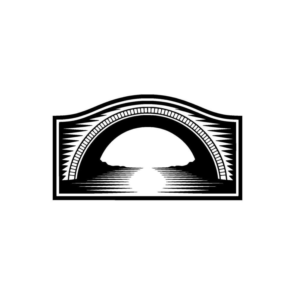 Vintage Bridge Silhouette , Black and White Illustration vector
