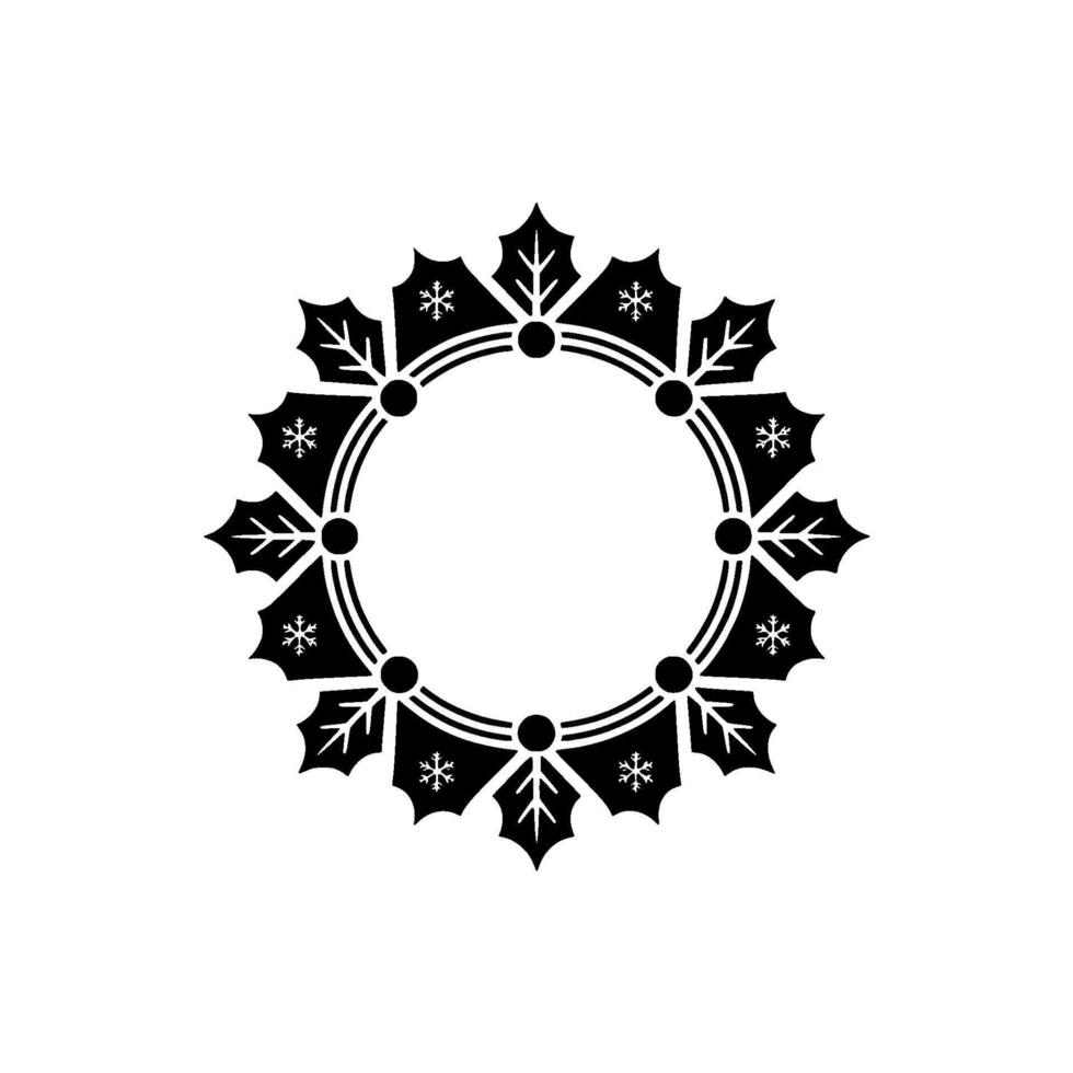 Minimalist Christmas Wreath with Snowflakes - Black and White vector
