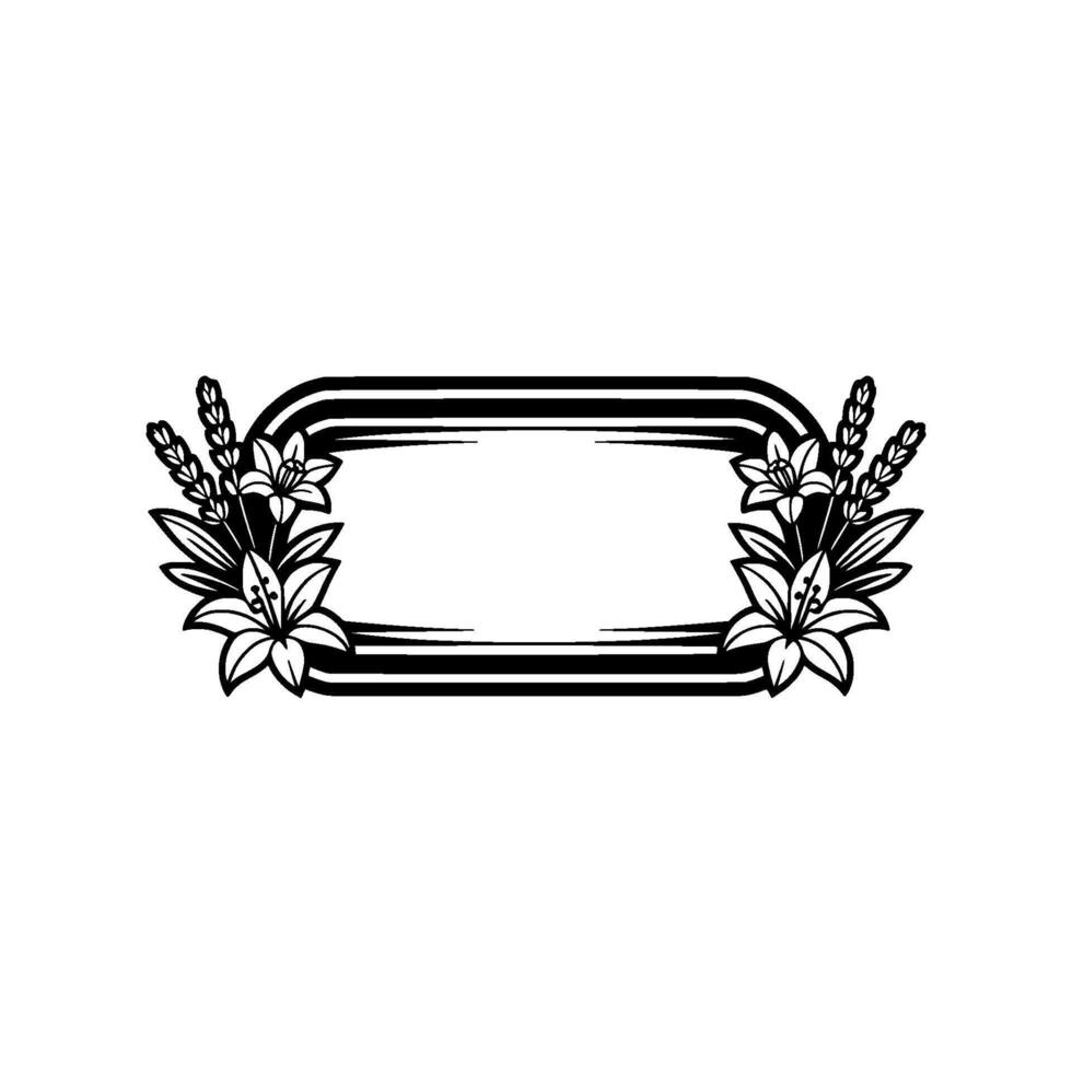 Elegant Floral Frame with Lilies and Wheat, Monochromatic vector