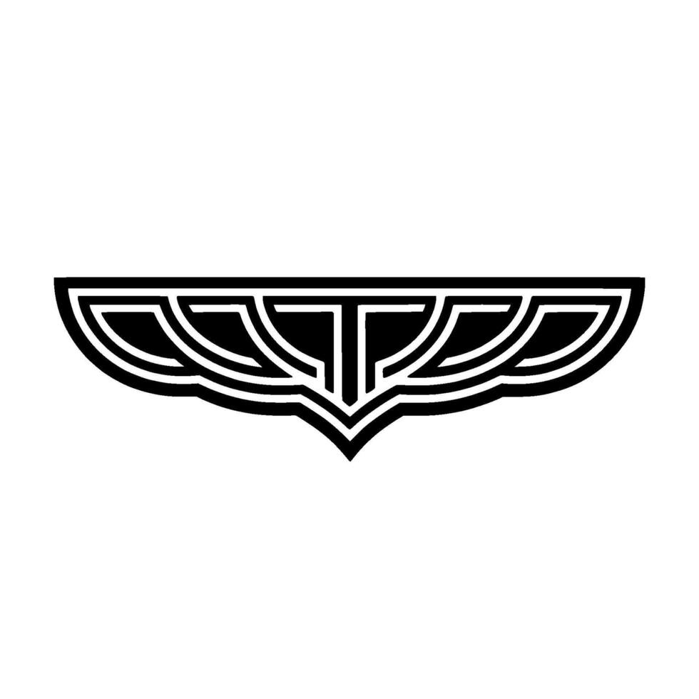 Black White Abstract Geometric Emblem, Wing-Like Shape on White Background vector