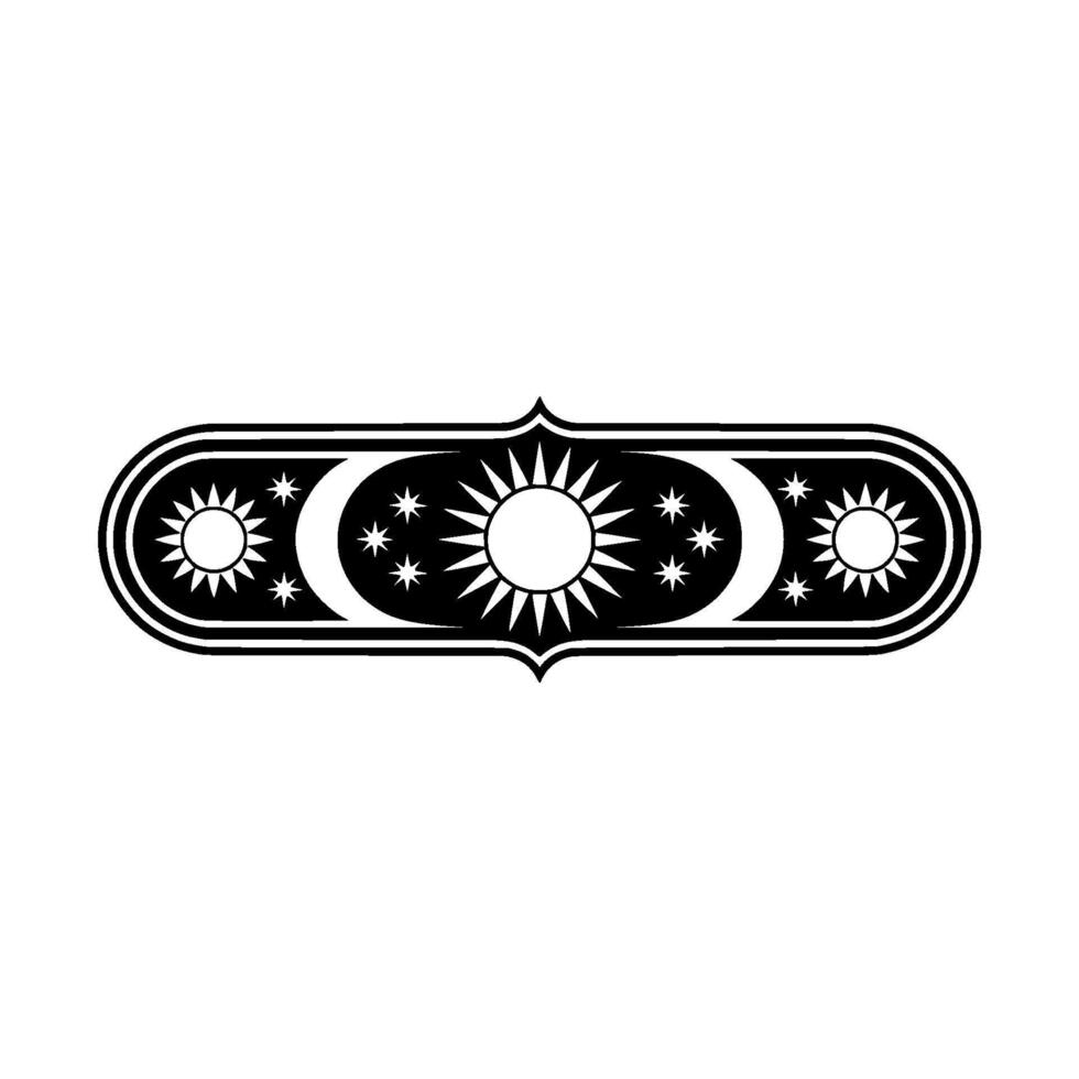 Celestial Emblem Sun, Moon, and Stars in a Decorative Border vector