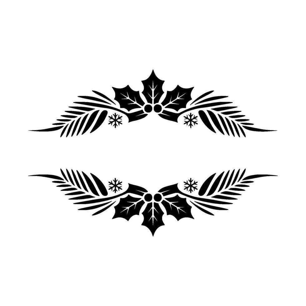Elegant Christmas Ornament Black Holly Fern Frame on Gray vector
