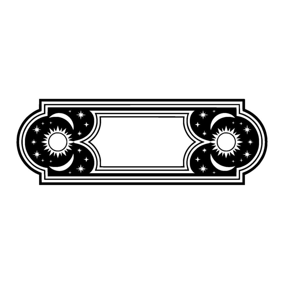 Celestial Label Sun, Moon, and Stars - Black White vector
