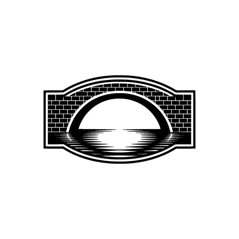 Vintage Bridge Illustration in Black White, for Logos Elements vector