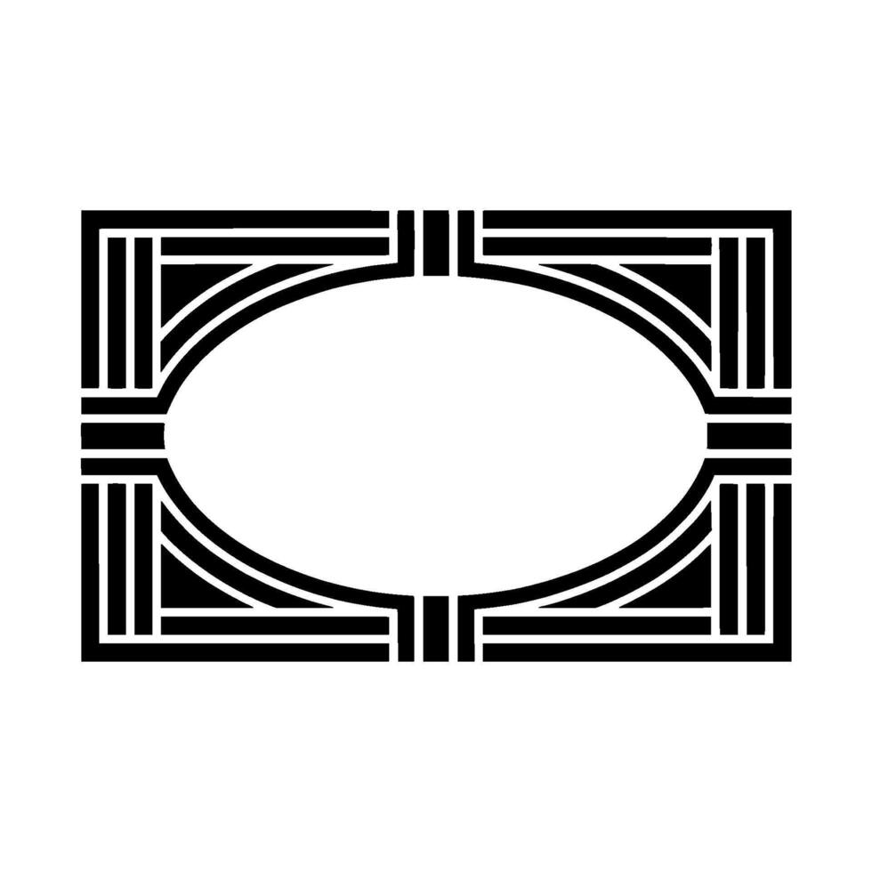 Geometric Deco Oval Frame, Black White, Minimalist vector