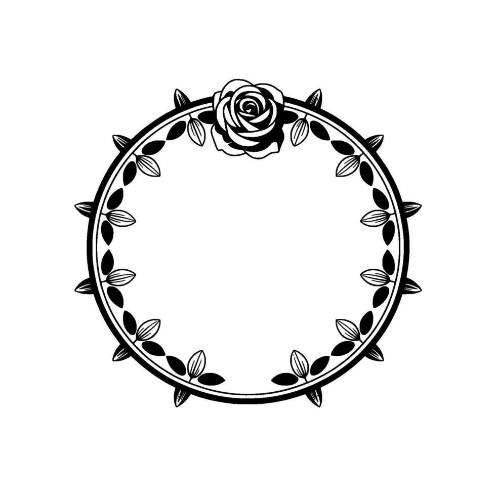 Elegant Floral Circle Frame, Vintage Botanical Illustration vector