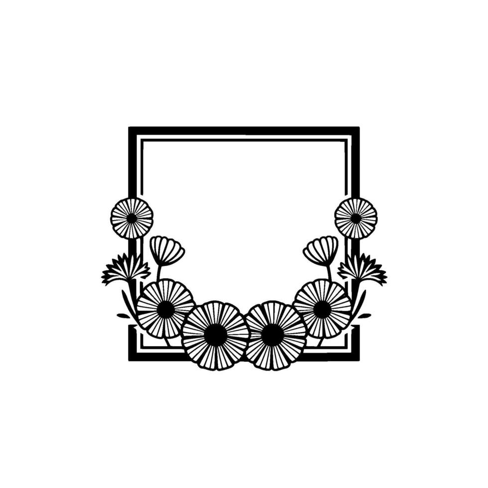 Elegant Floral Square Frame, Minimalist vector