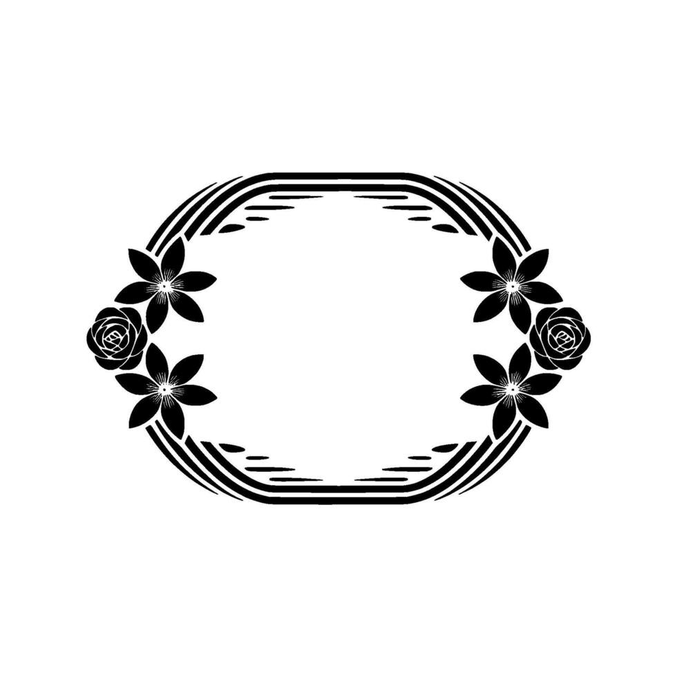 Stylized Floral Oval Frame, Minimalist vector