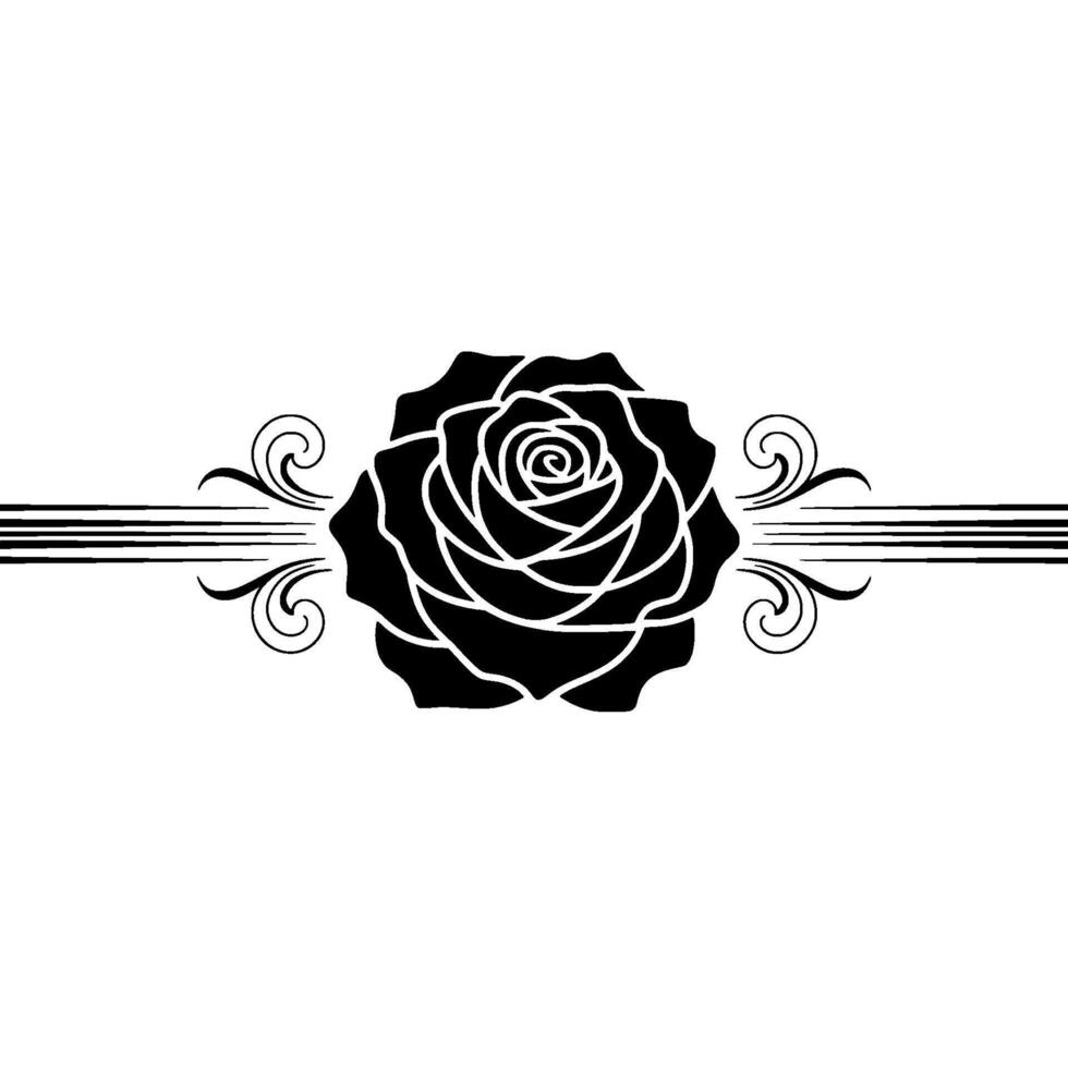 Elegant Black Rose with Swirling Accents Minimalist vector