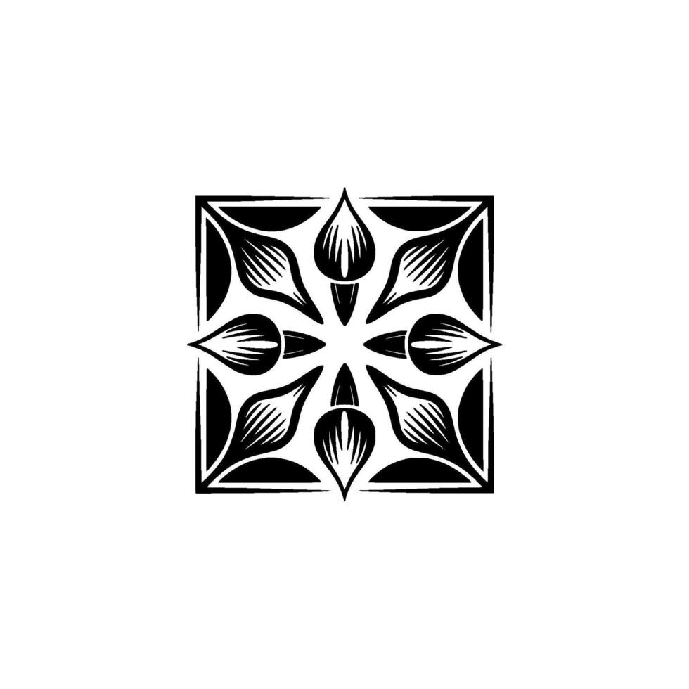 Geometric Floral Emblem, Black White, Minimalist vector
