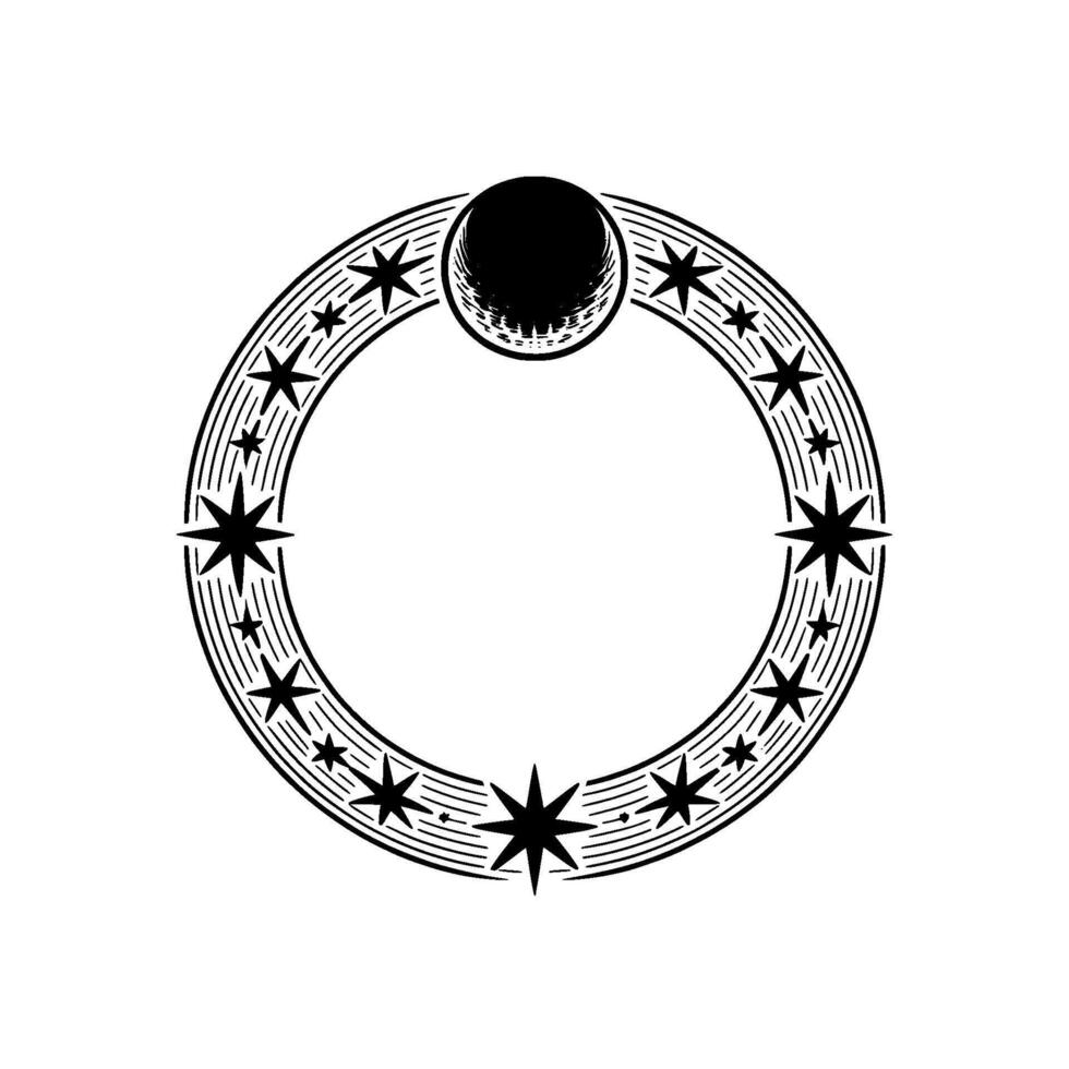 Celestial Circle Moon, Stars, and Mystical Symmetry vector