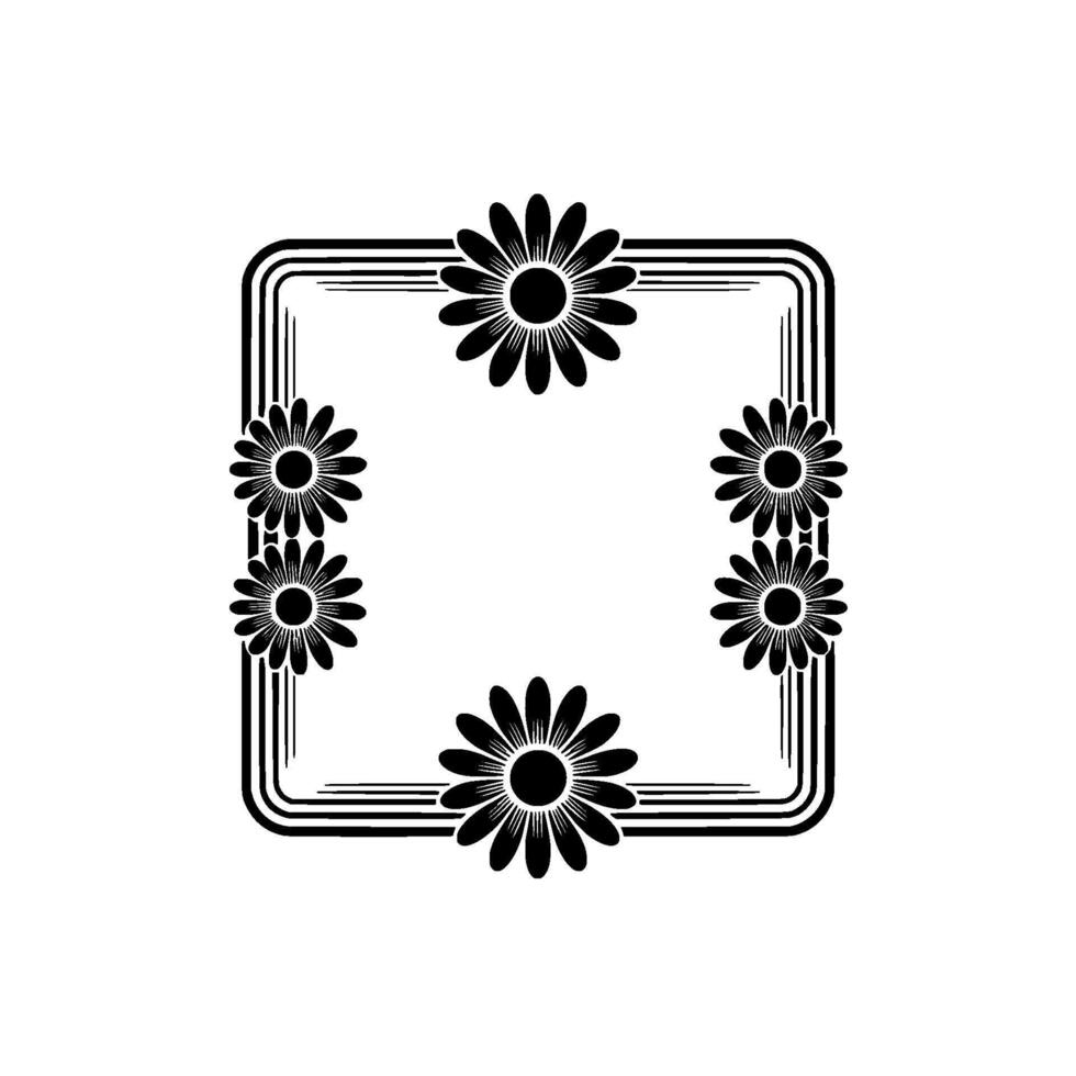 Geometric Daisy Frame, Retro , Minimalist Floral vector