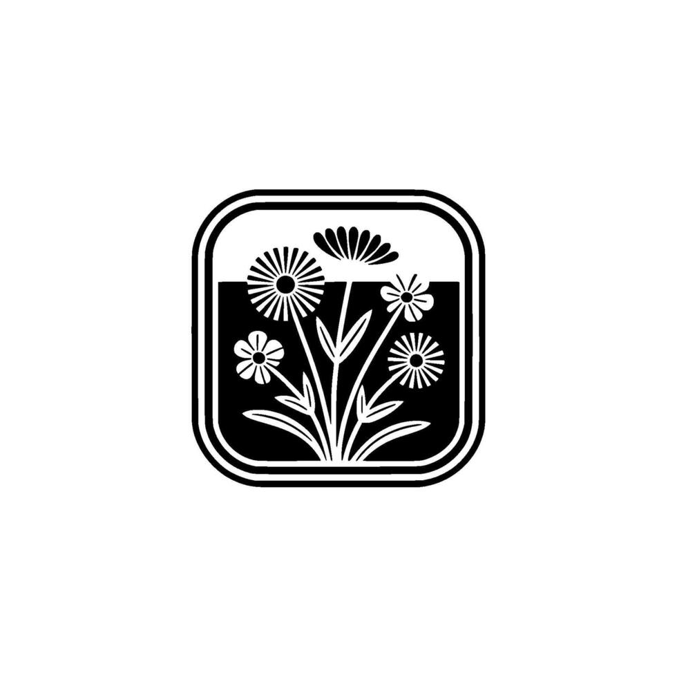 Botanical Emblem, Minimalist Floral Crest vector