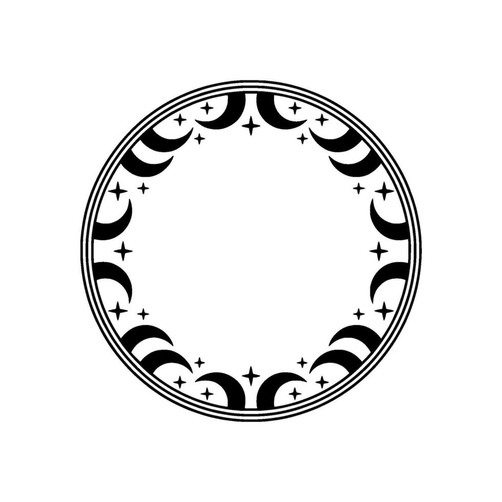 Celestial Circle Moon Phases Starry Embellishment, Night vector