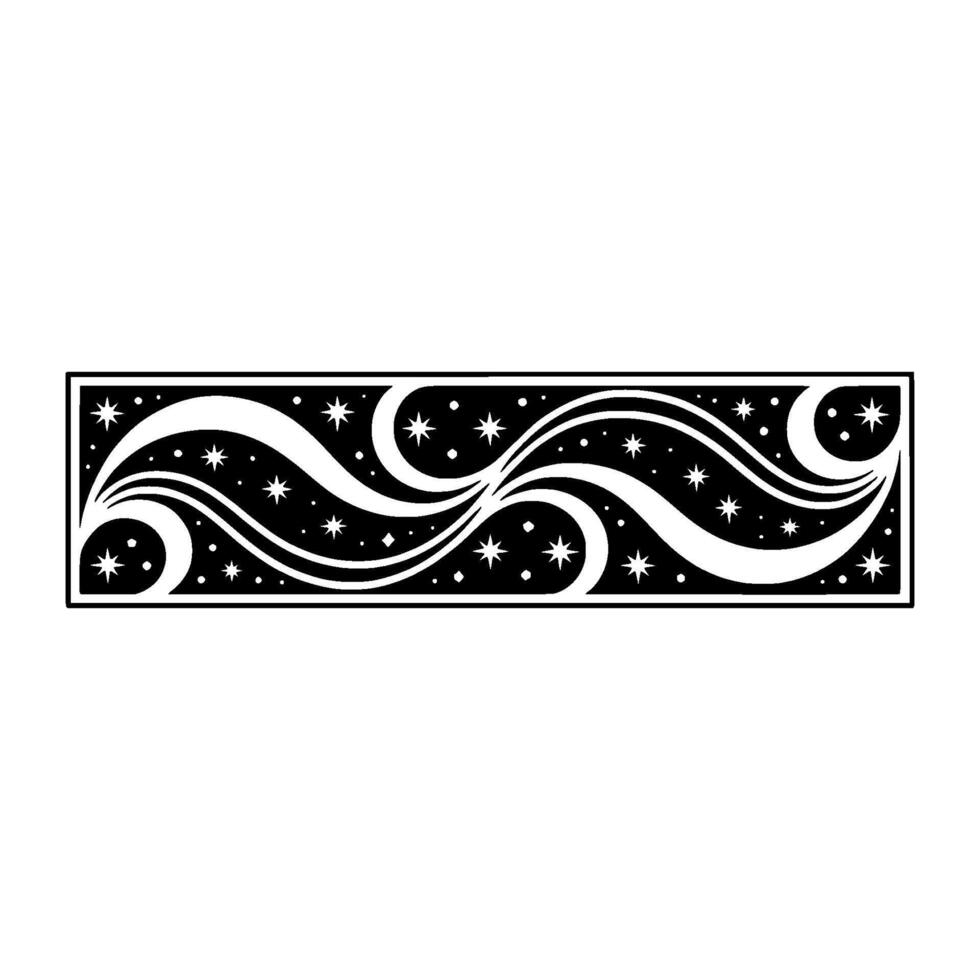 Celestial Swirl Vintage Decorative Border with Stars vector