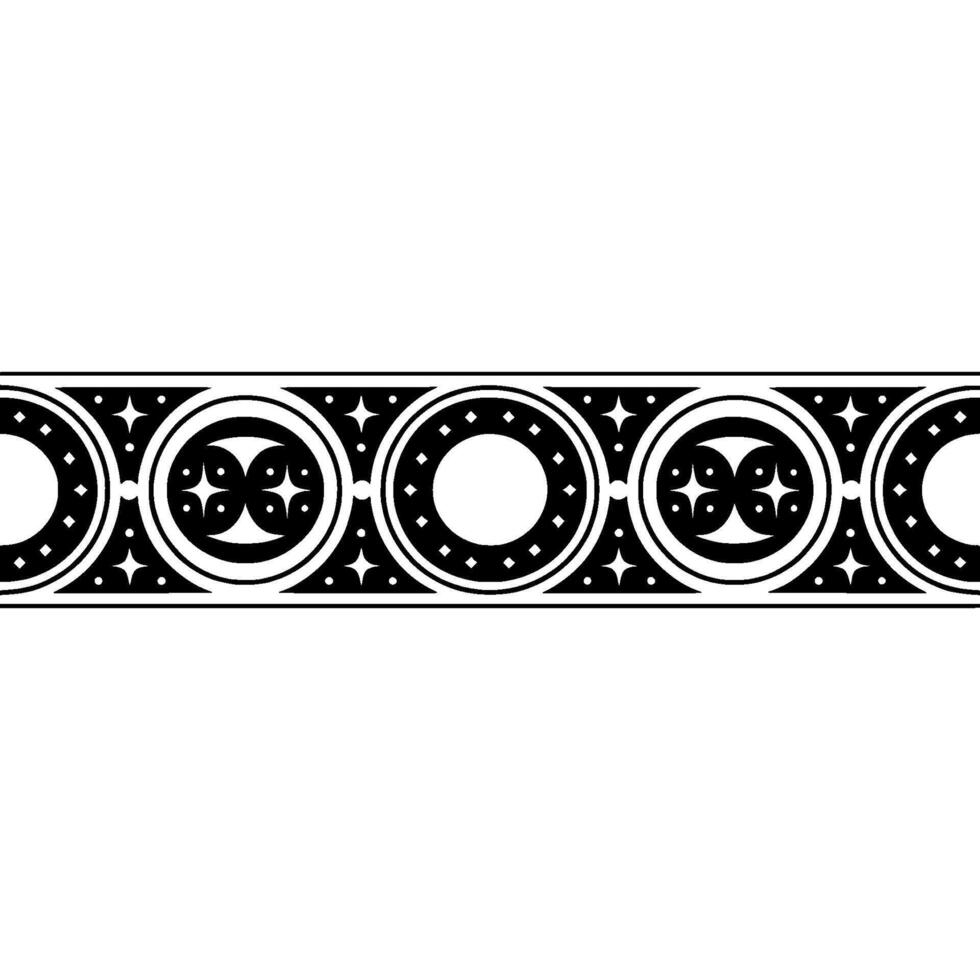 Geometric Medieval Border, Stylized Black White Ornamentation vector