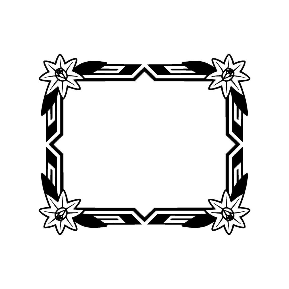 Floral Geometric Frame, Vintage Tattoo Style vector