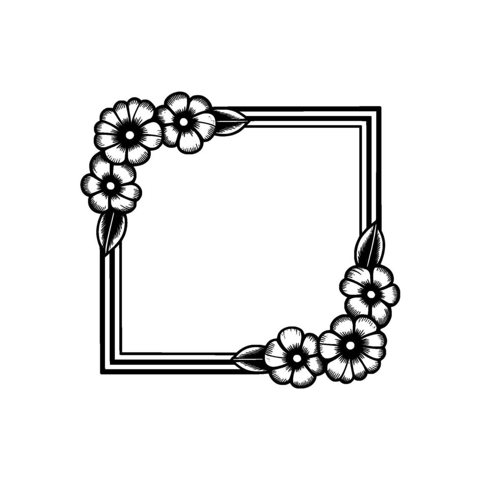 Floral Square Frame, Vintage Illustration, Delicate vector