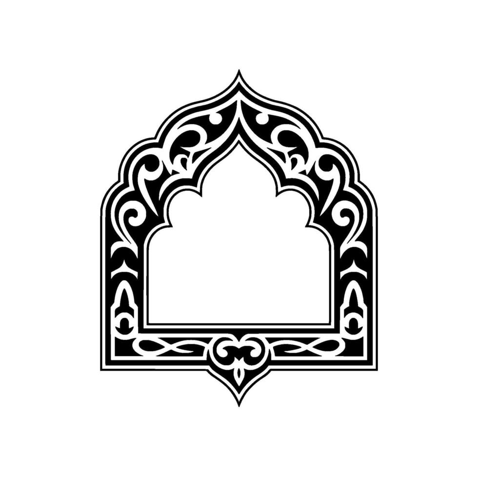 Intricate Arabic Arch Ornament, Black White vector