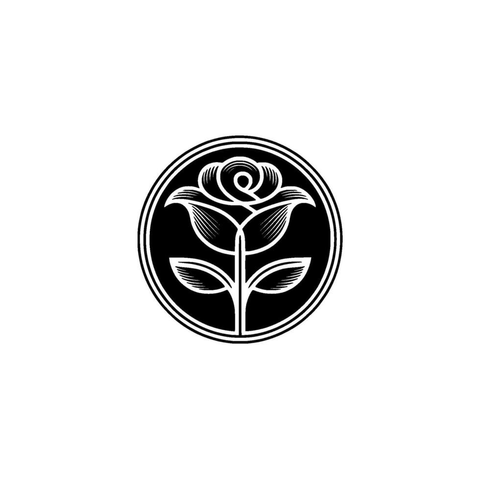 Elegant Black Rose Emblem, Vintage Botanical Illustration vector
