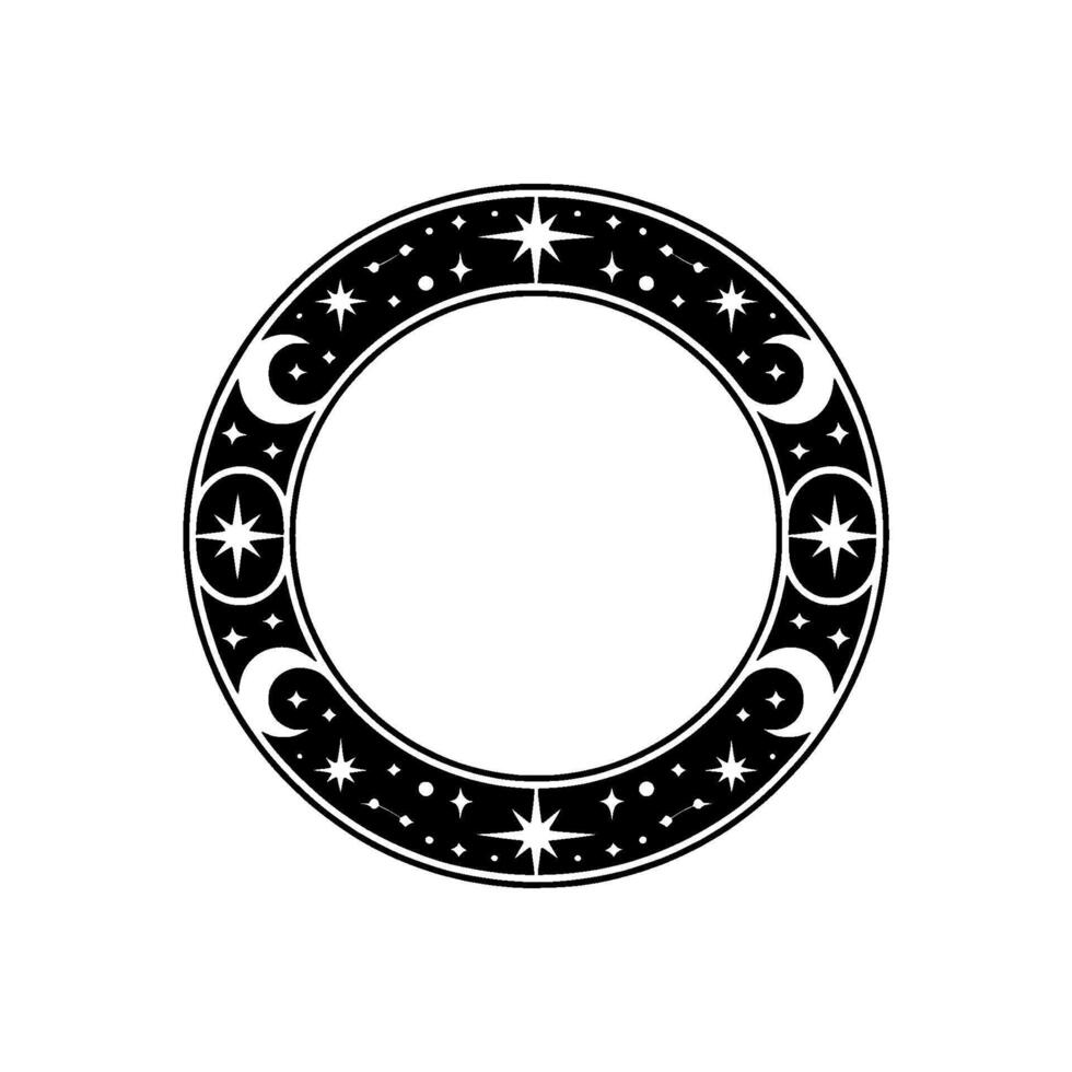 Celestial Circle Starry Moon Ornament, Mystical vector