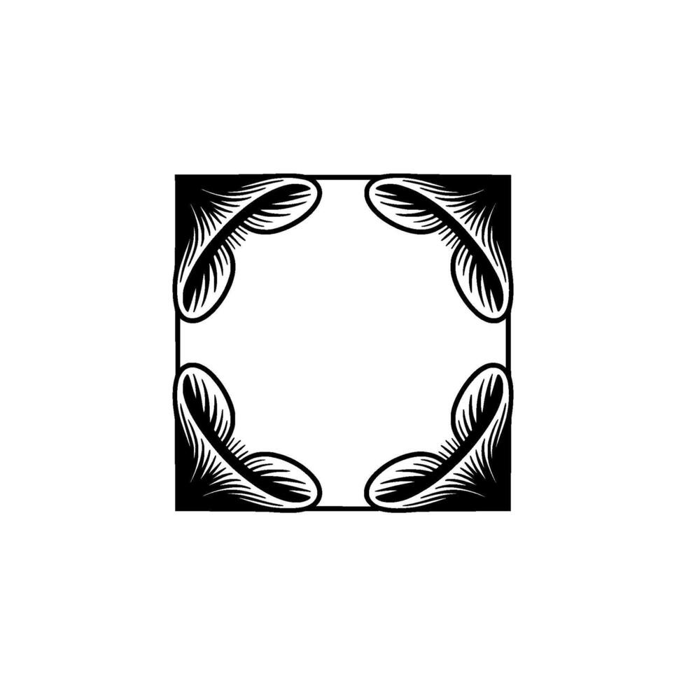 Stylized Feathered Square Frame, Vintage vector