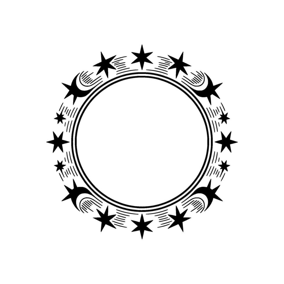 Celestial Circle Vintage Moon Star Emblem, Circular vector
