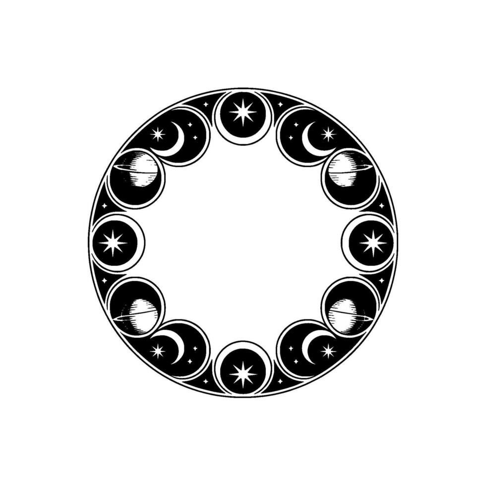 Celestial Circle Lunar Phases Starry Constellations vector