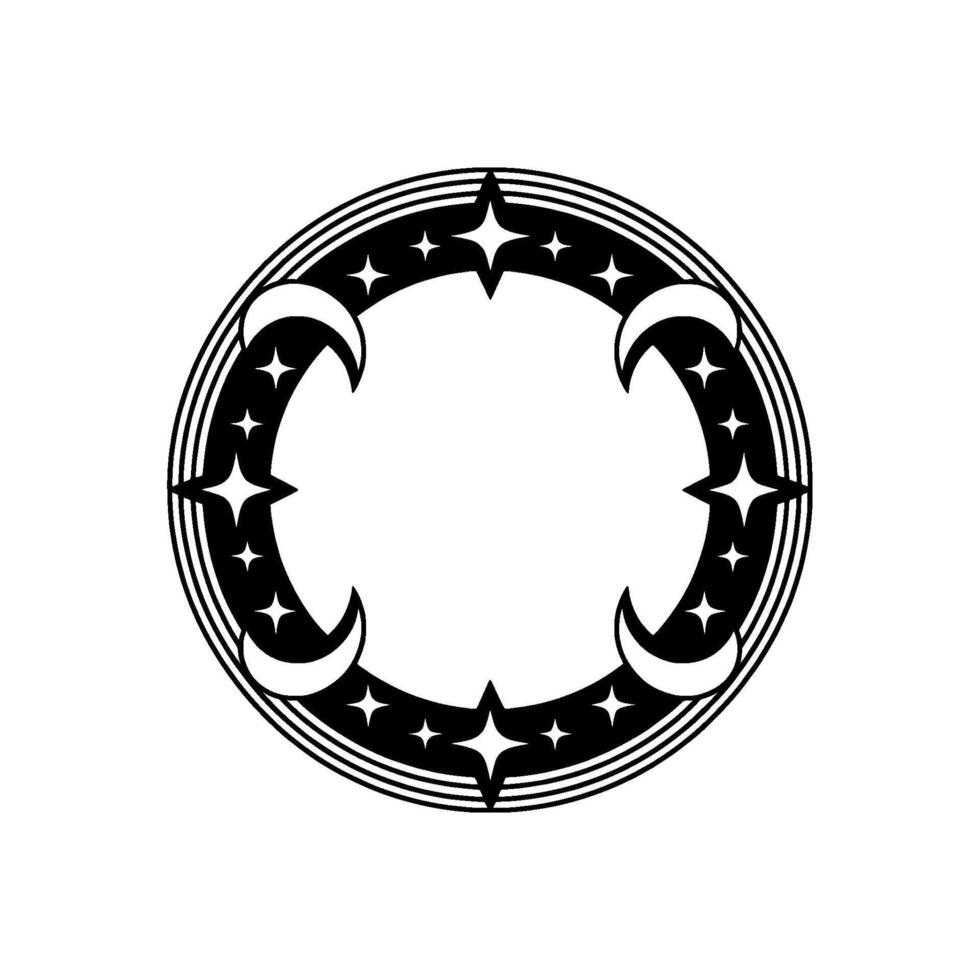Celestial Circle Vintage Moon Motif, Starry Ornamentation vector