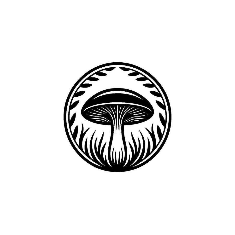 Rustic Mushroom Emblem, Botanical Circle, Vintage Illustration vector