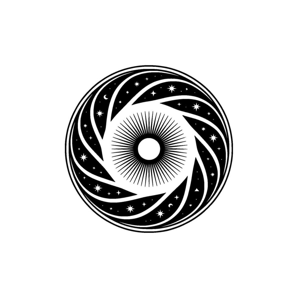 Celestial Spiral Black White Starburst Emblem vector