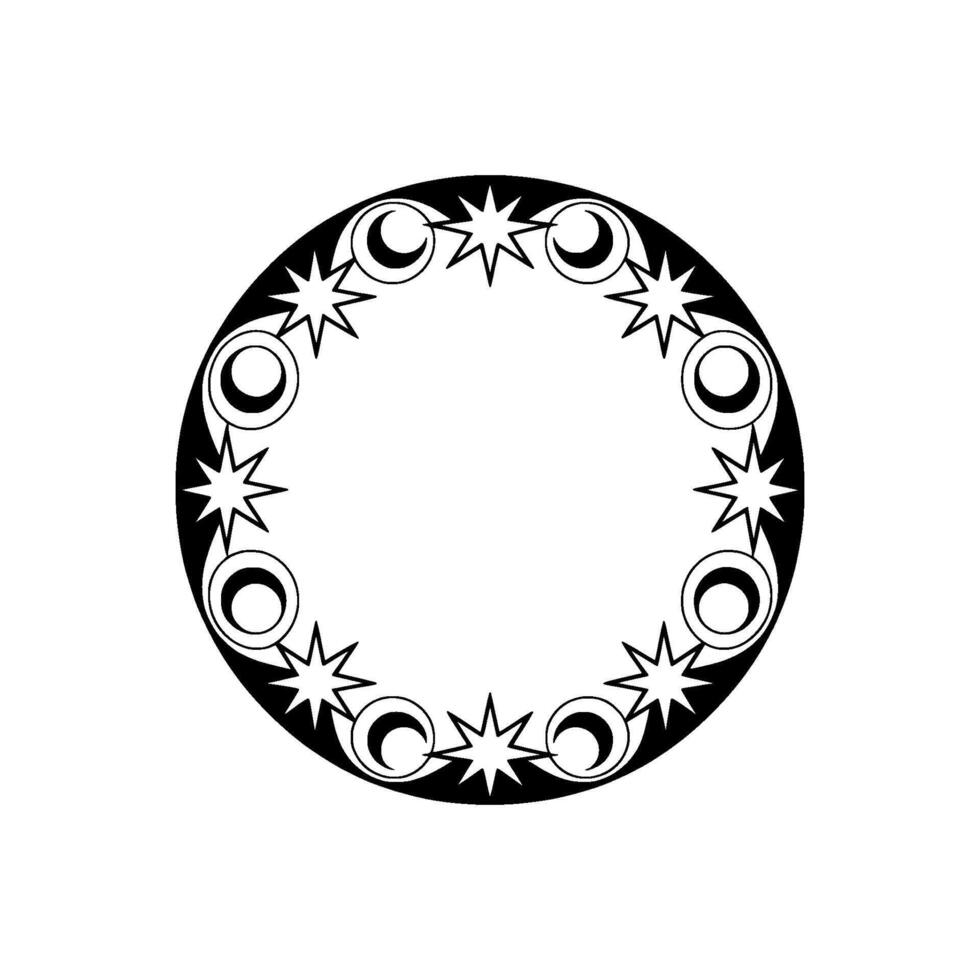 Celestial Circle Minimalist Moon Star Emblem, Geometric vector