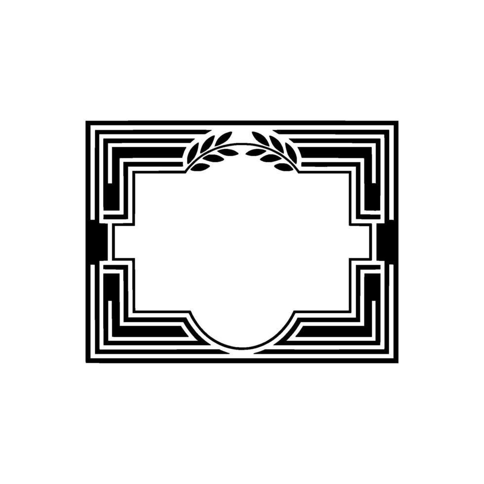 Geometric Deco Frame with Laurel Branches Minimalist vector