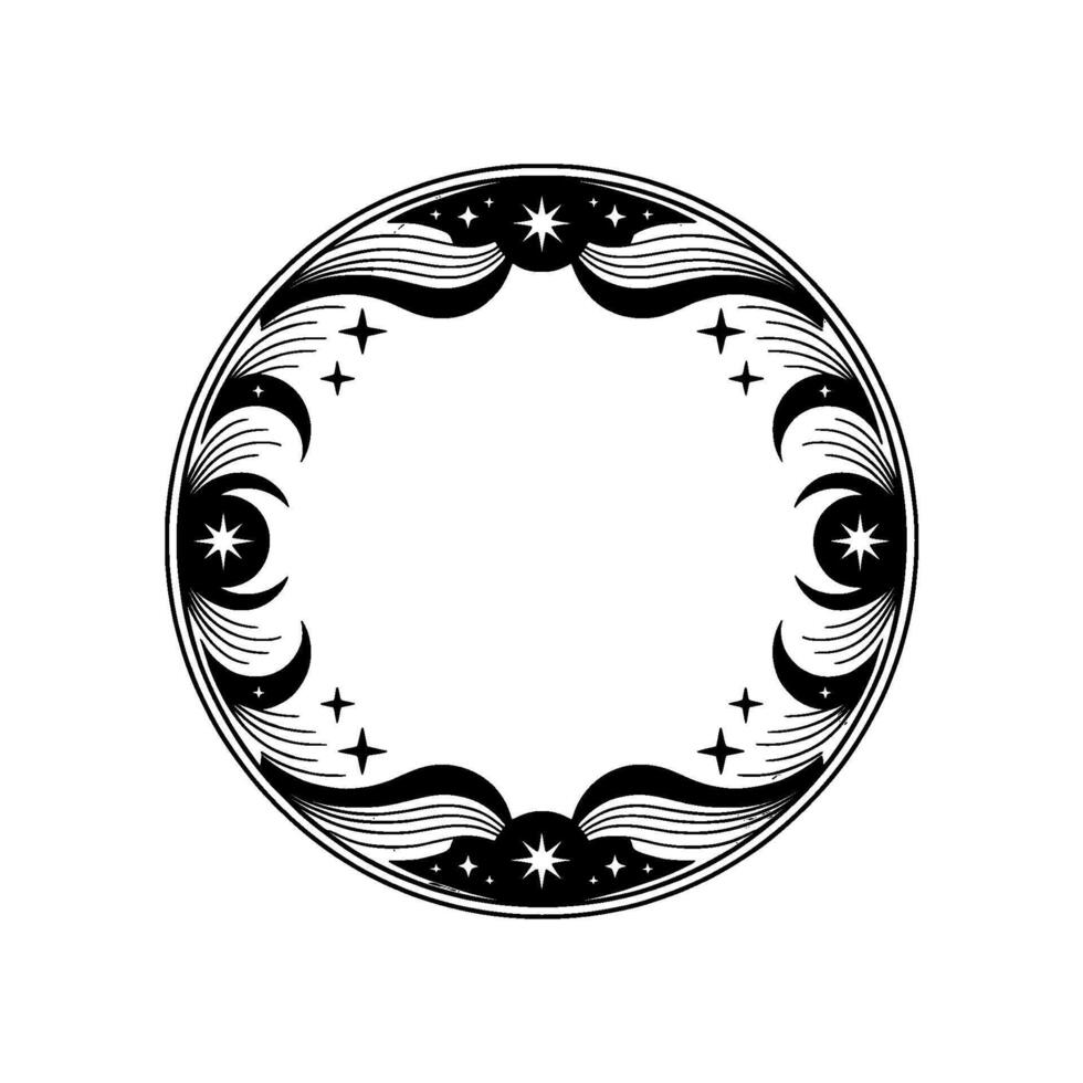 Celestial Circle Vintage Moon Star Emblem - Circular vector