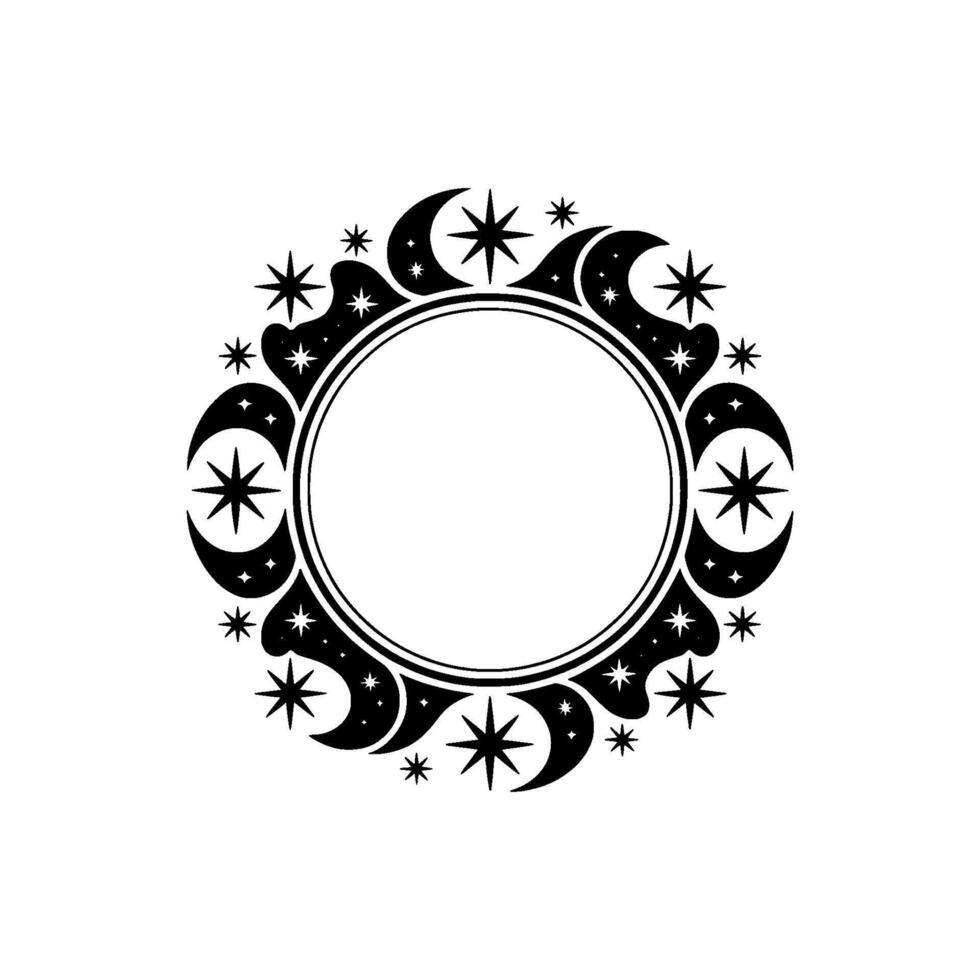 Celestial Circle Lunar Phases Starry Night, Emblem vector