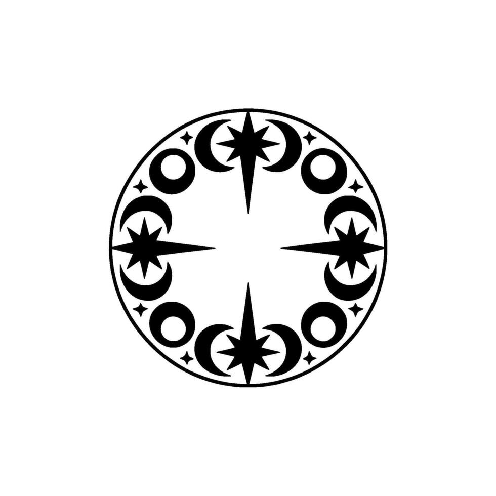 Celestial Circle Vintage Moon Star Emblem, Ornamental vector