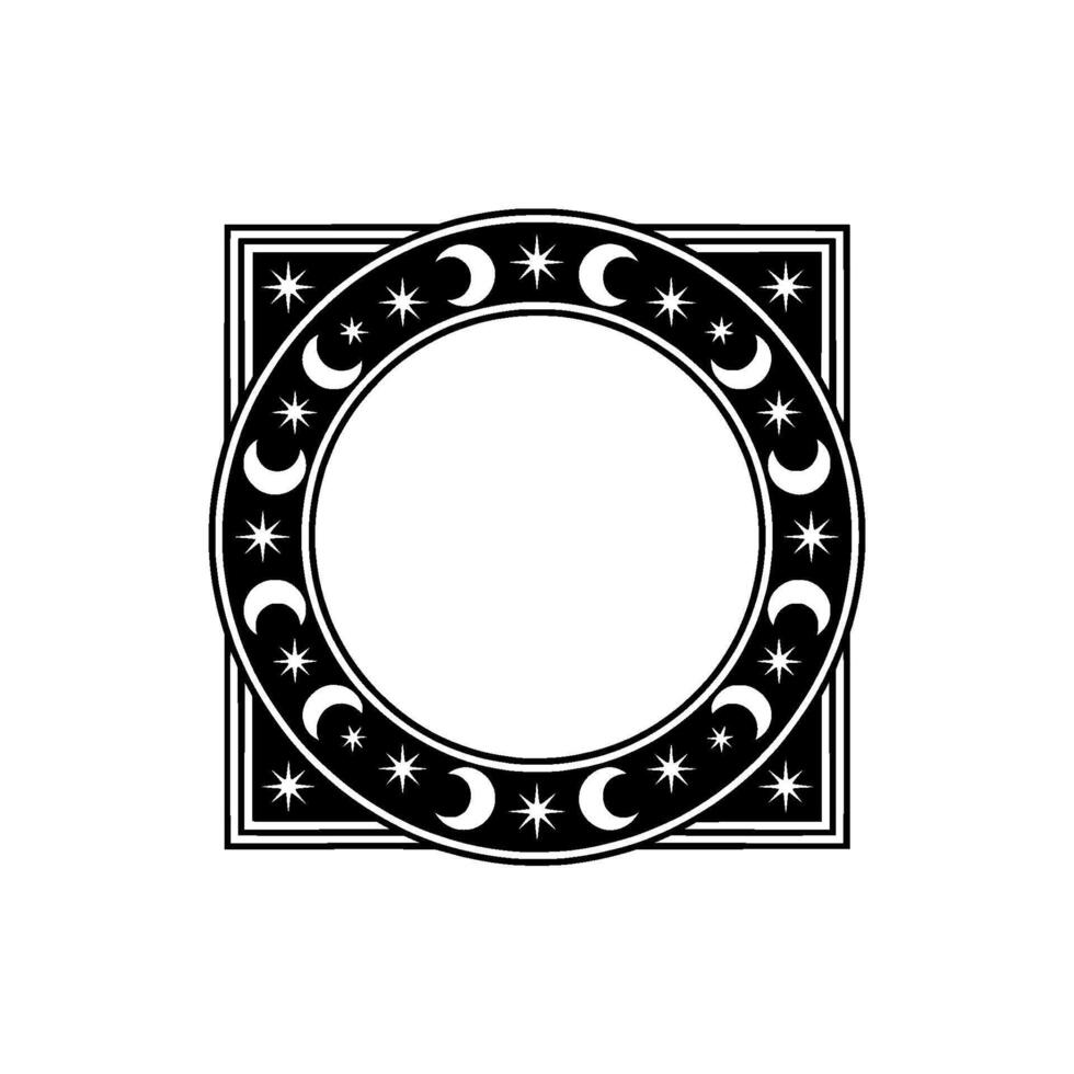 Celestial Square Frame, Lunar Motif, Vintage vector