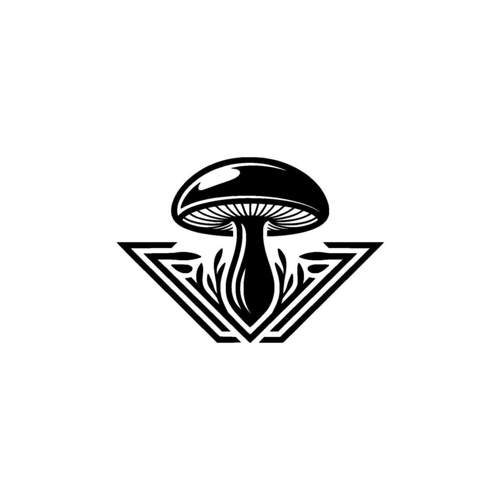Mystical Mushroom Emblem, Vintage Botanical Illustration, Geometric vector
