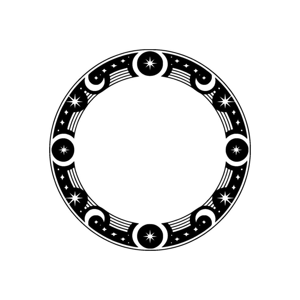 Celestial Circle Stylized Moon Star Ornament, Stars vector