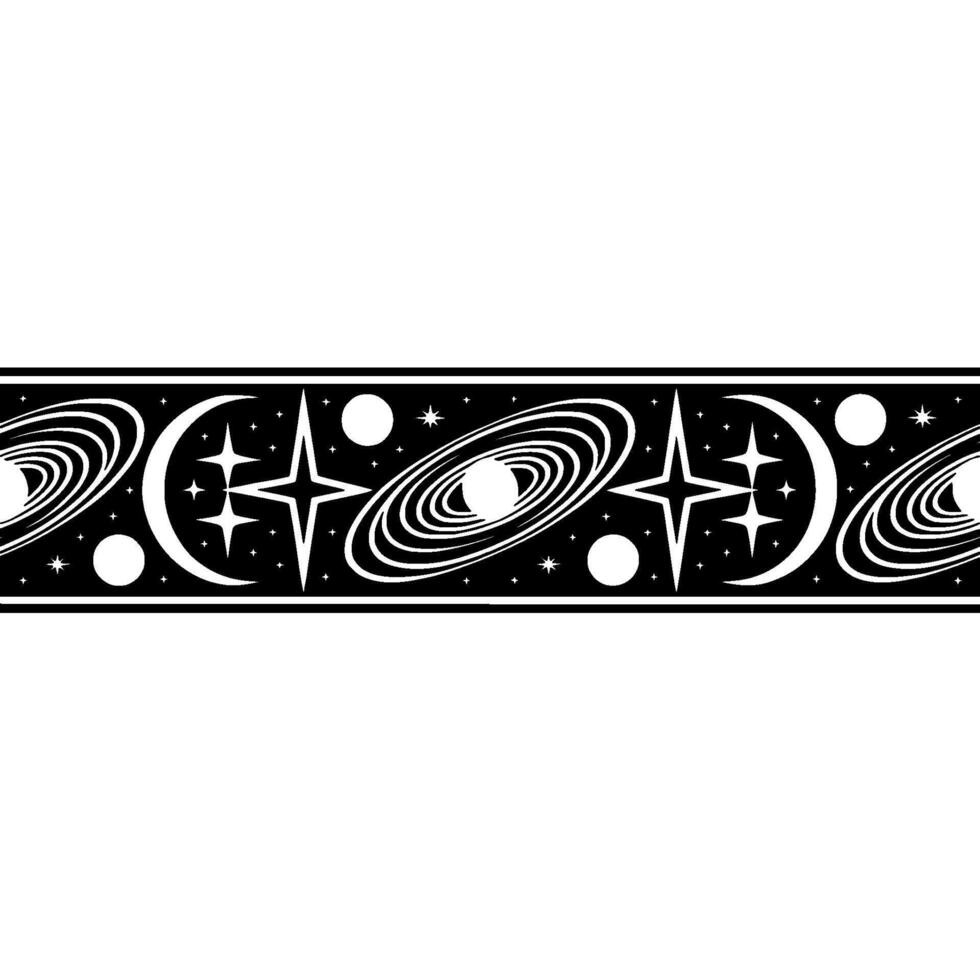 Celestial Border Retro Space, Moon, and Star vector