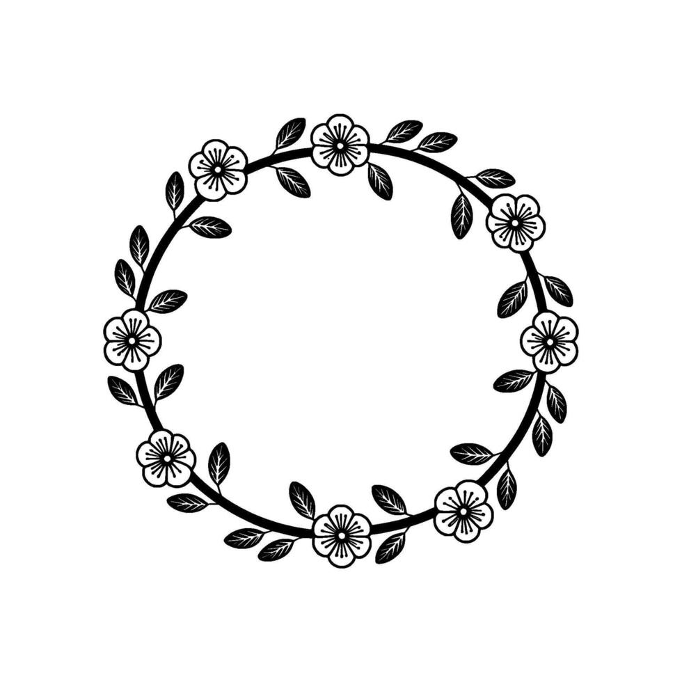 Delicate Floral Circle Frame, Minimalist, Wreath vector