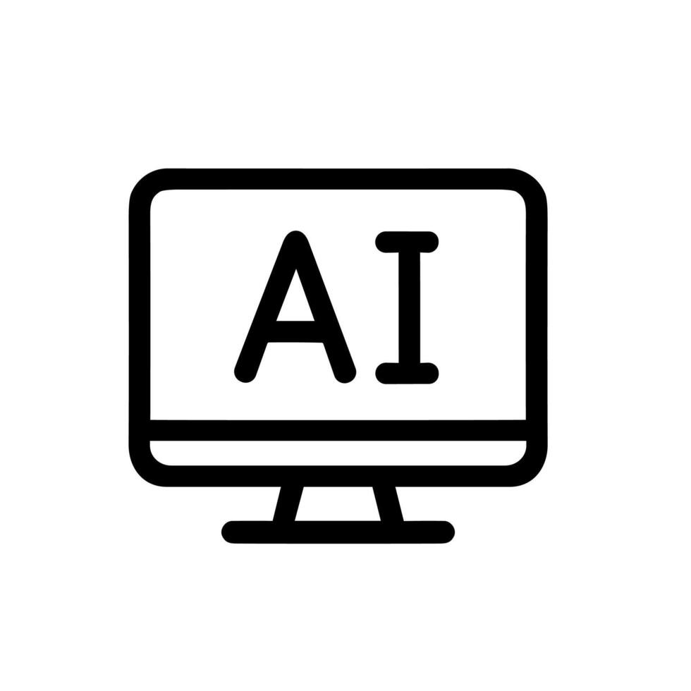 Simple Outline Computer Screen AI Initial Sign Technology Icon Element vector
