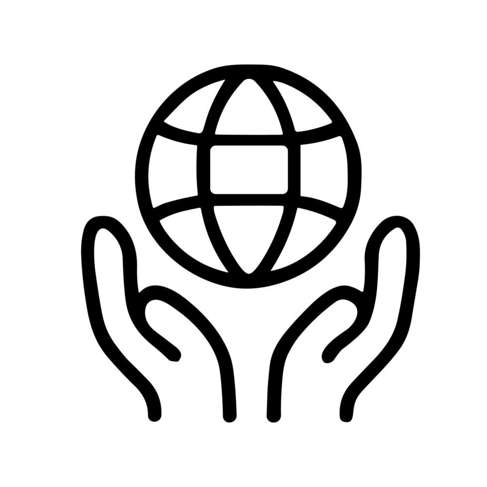 Minimalist Outline Hands Holding Globe Earth World Graphic Icon vector