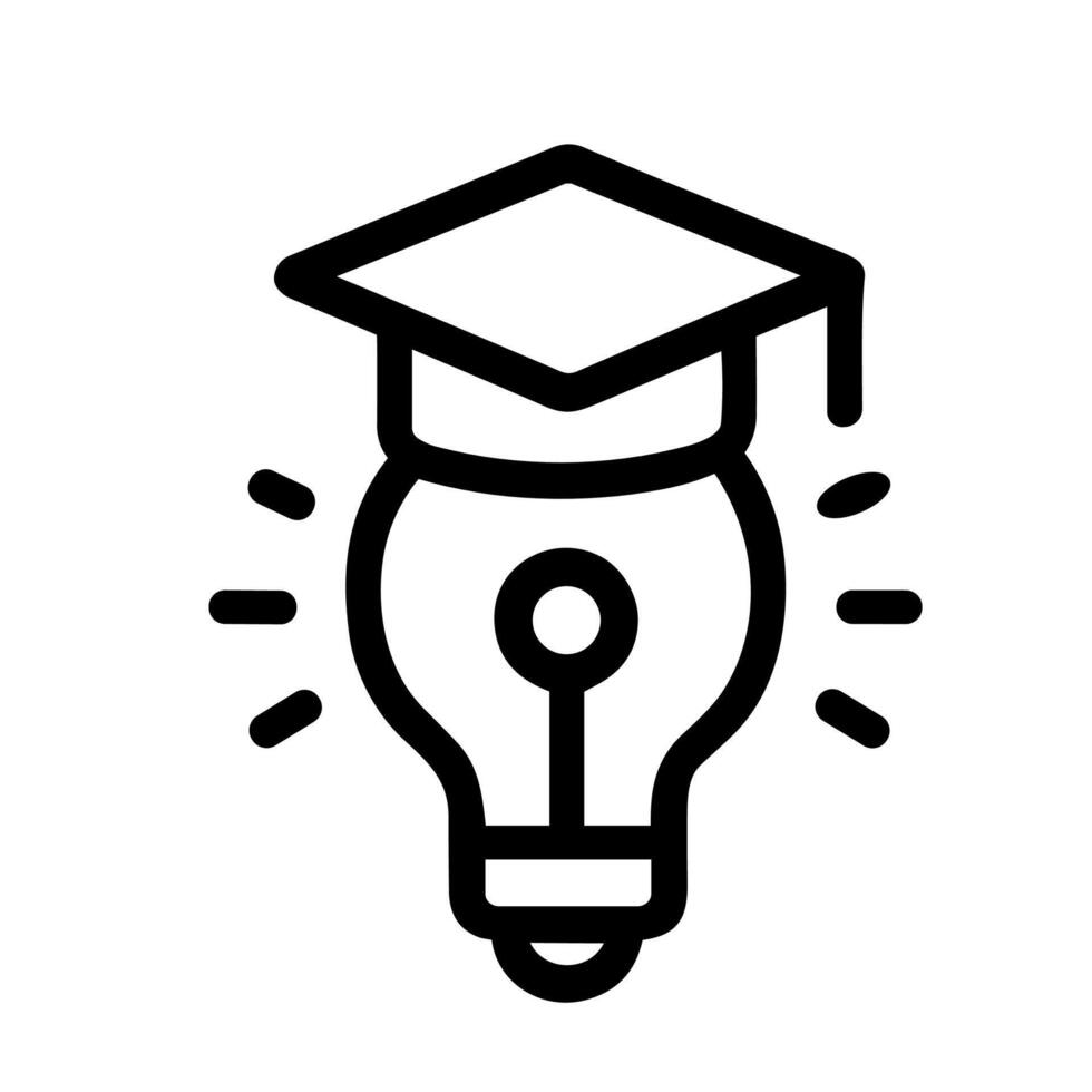 Simple Line Art Lightbulb Graduation Cap Innovation Education Icon vector