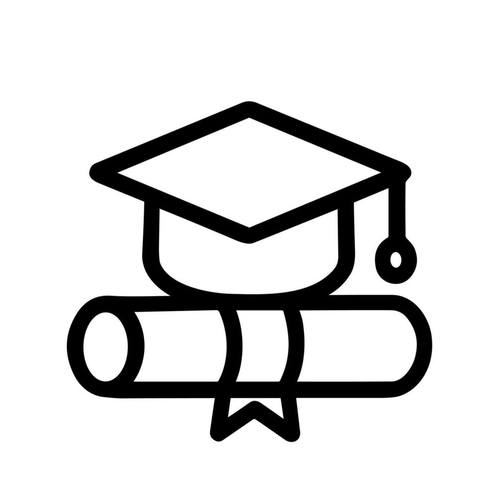Simple Outline Graduation Cap and Diploma Achievement Education Icon vector