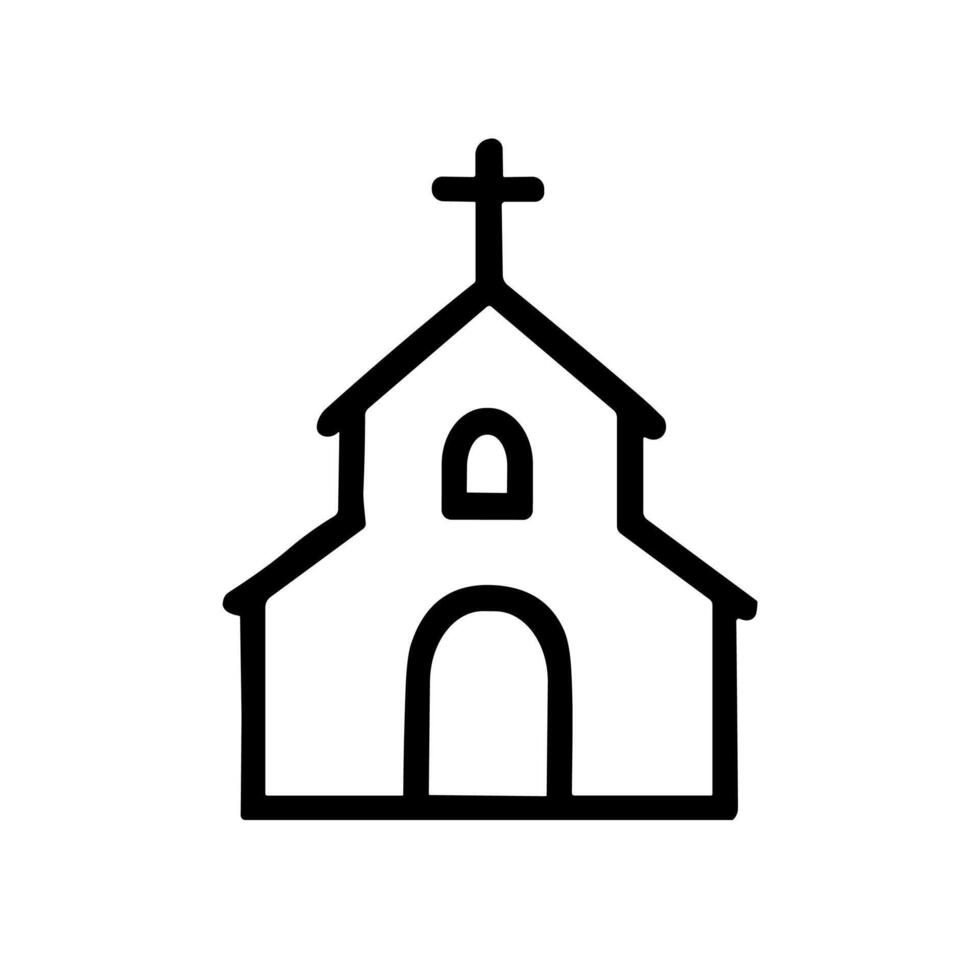 Outline Minimalist Handdrawn Church Building Simple Structure Religious Symbol Icon vector