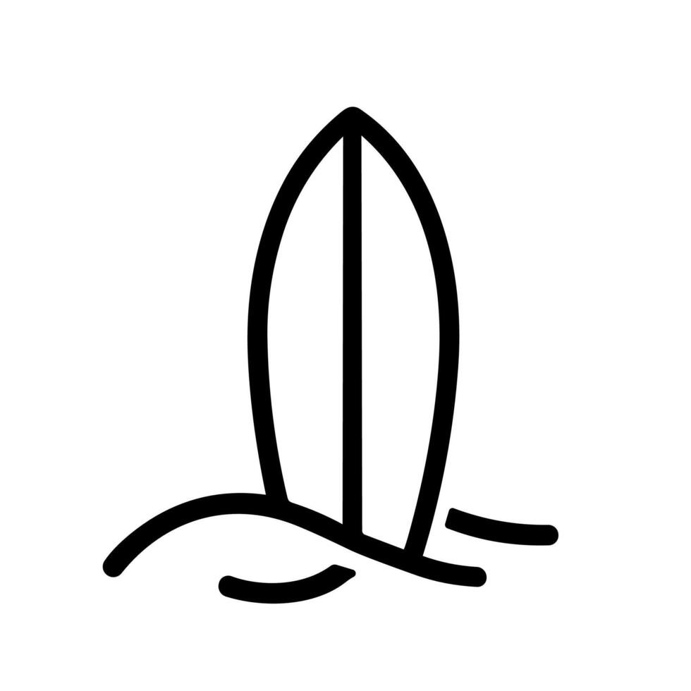 Simple Outline Surfboard on Sand Beach Leisure Summer Icon vector